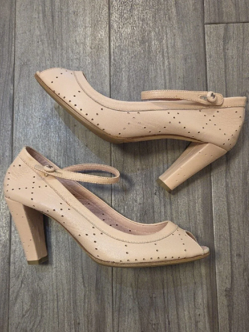 CHANEL Light Pink Peep-Toe Mary Jane Heels with Ankle Strap
